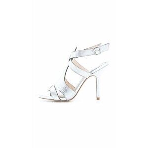 Elizabeth and James Women's Silver Leather Tango High Heel Sandals Sz 7.5